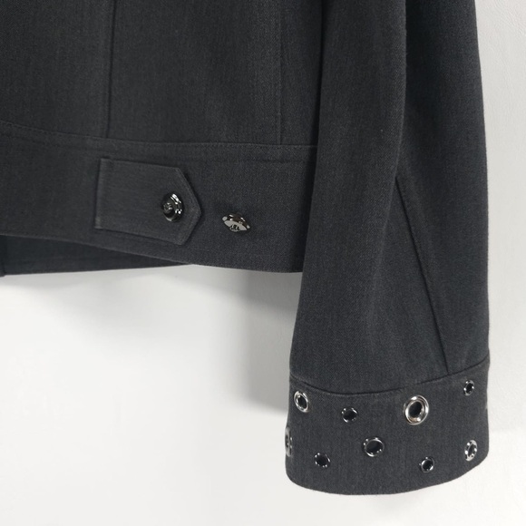 ST. JOHN SPORT MARIE GRAY Stretch Light Blazer Coat Silver Grommet Studs MEDIUM - Picture 10 of 13